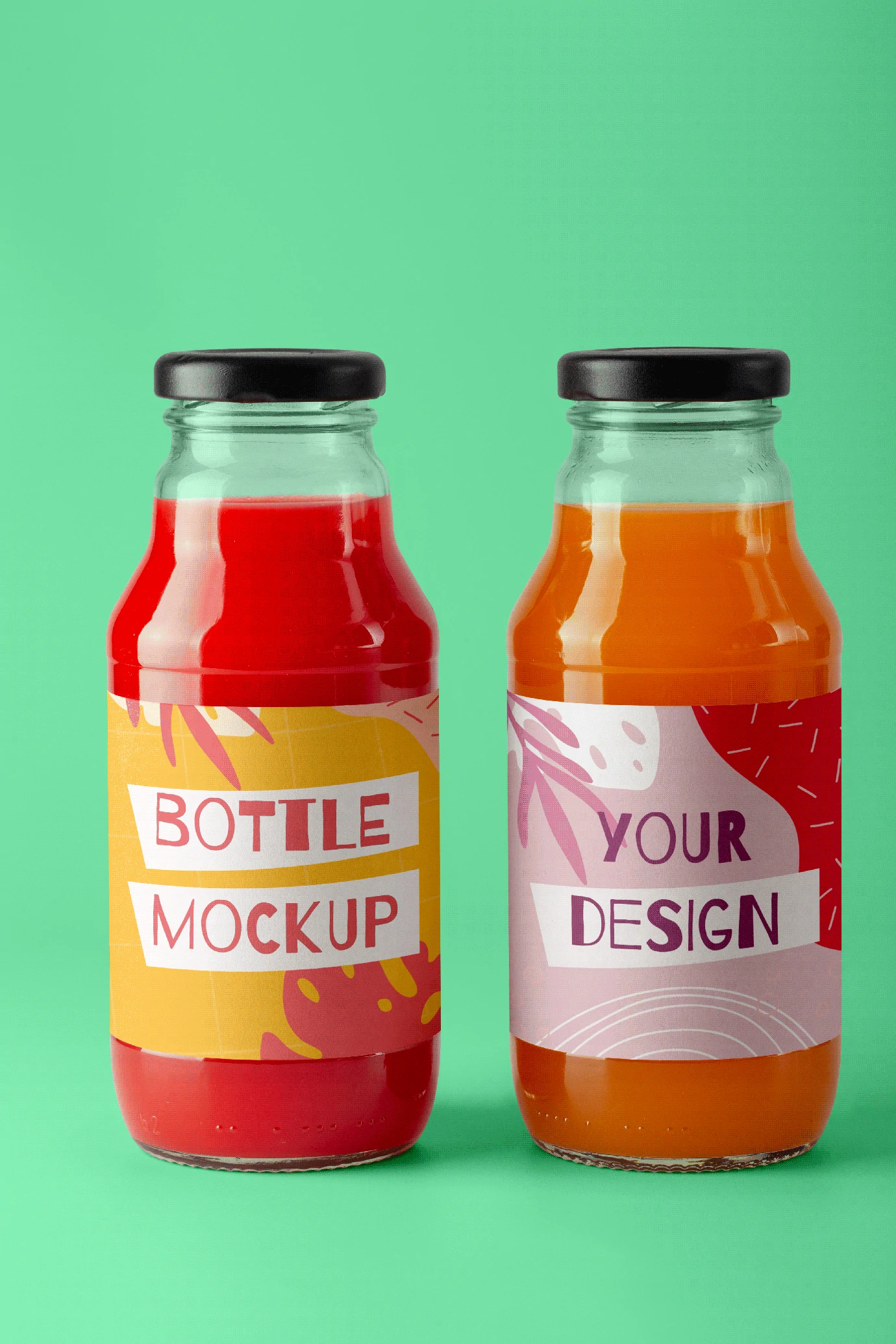 果汁饮料饮品玻璃瓶手持包装VI提案展示效果智能贴图样机PSD素材【014】